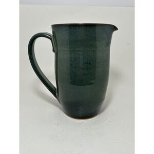 Maxwell Studio Pottery Pitcher Hand Thrown Teal Green Glazed Ceramic Carafe 7.5"